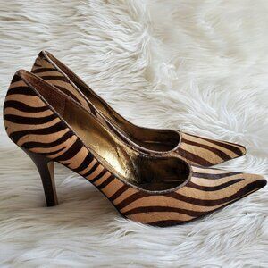 Nine West Tan Pony Hair Pointed Toe Animal Print Heels SZ 8